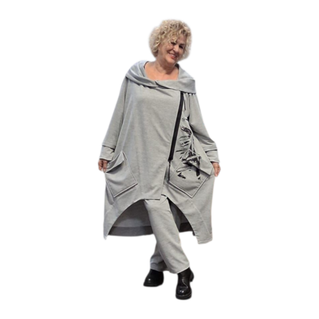 Ruime lange sweater met broek grijs