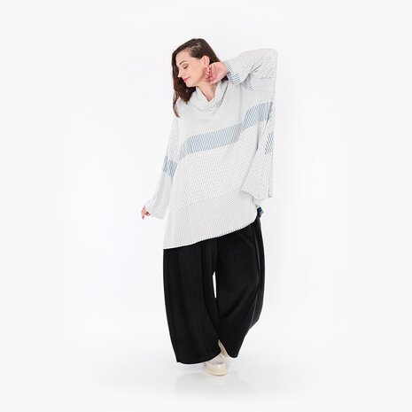 Ruime Trui Frilla Geribbeld-blauw-ecru