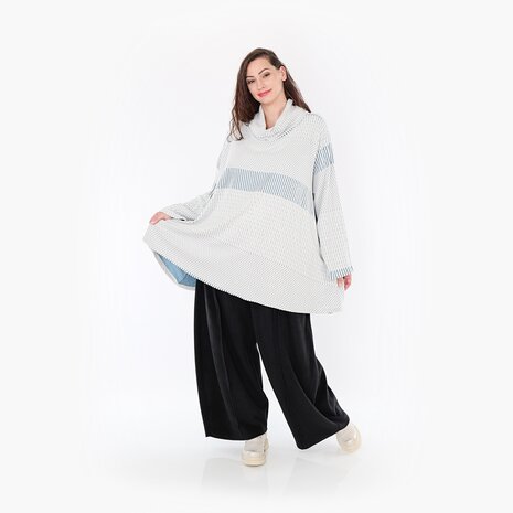 Ruime Trui Frilla Geribbeld-blauw-ecru
