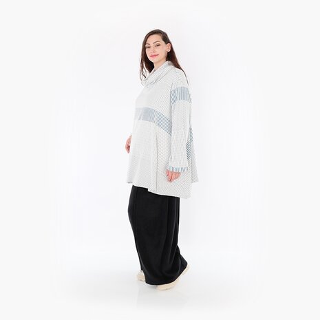 Ruime Trui Frilla Geribbeld-blauw-ecru