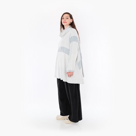 Ruime Trui Frilla Geribbeld-blauw-ecru