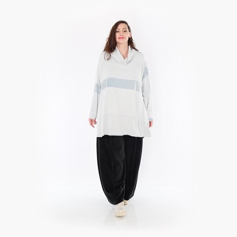 Ruime Trui Frilla Geribbeld-blauw-ecru