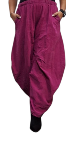 Ruime ballonbroek paars corduroy