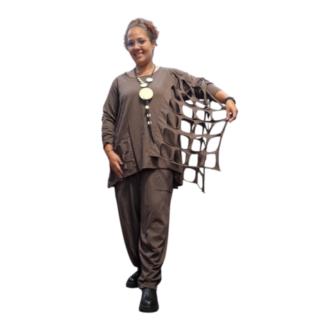 Aparte-tuniek bruin gedeeltelijke tweelaagse open patroon