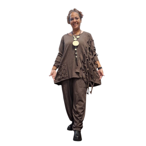 Aparte-tuniek bruin gedeeltelijke tweelaagse open patroon