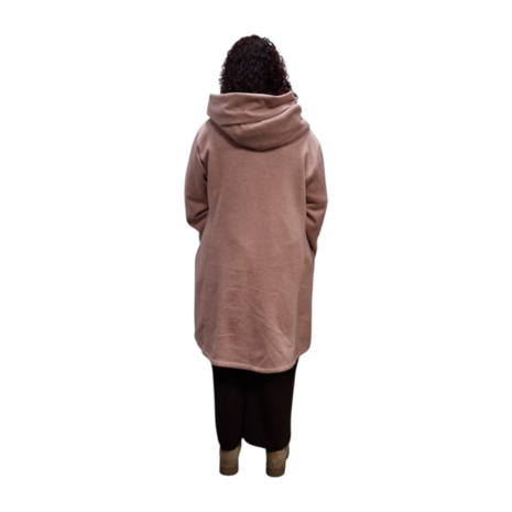 Korte tussenjas roze met capuchon ribfluweel/corduroy