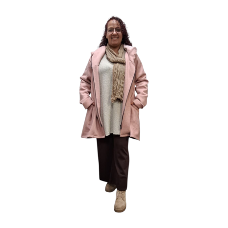 Korte tussenjas roze met capuchon ribfluweel/corduroy