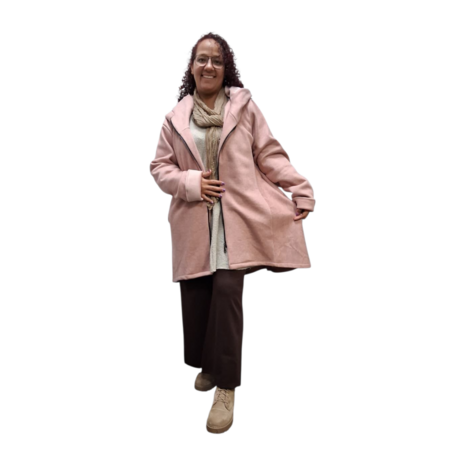 Korte tussenjas roze met capuchon ribfluweel/corduroy
