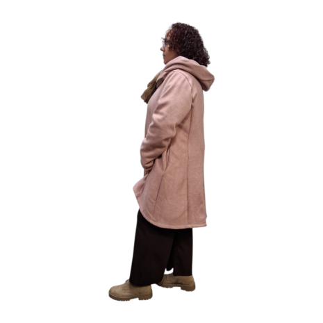 Korte tussenjas roze met capuchon ribfluweel/corduroy