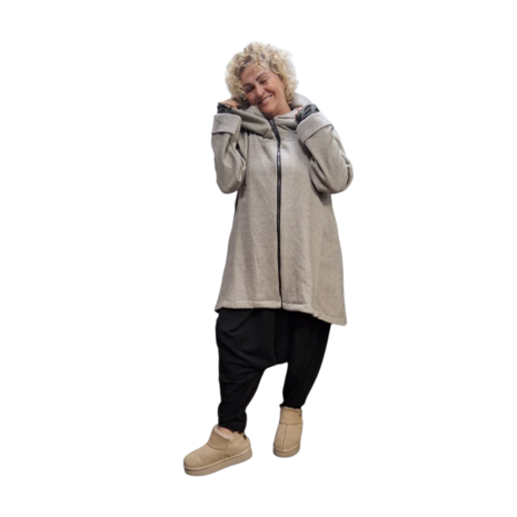 Korte tussenjas beige met capuchon ribfluweel/corduroy