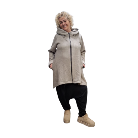 Korte tussenjas beige met capuchon ribfluweel/corduroy