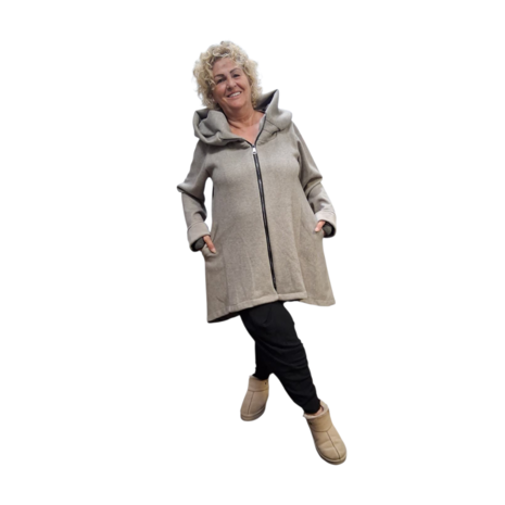 Korte tussenjas beige met capuchon ribfluweel/corduroy