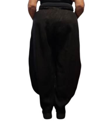 Wijde broek zwart met brede rekbare tailleband 100% linnen