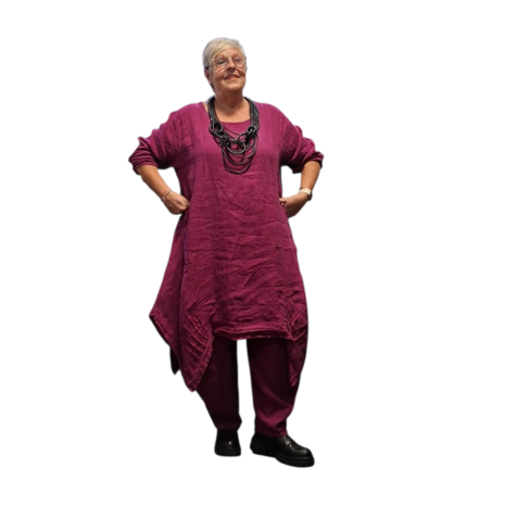 Lange-tuniek-A-lijn-paars 100%-linnen