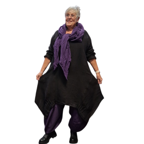 Lange-tuniek-A-lijn-zwart 100%-linnen