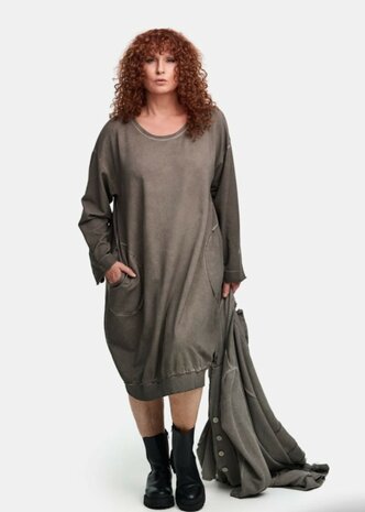 Jurk greige met zakken stonewashed