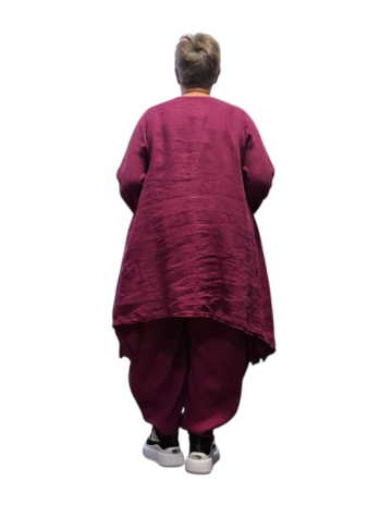 Tuniek paars A lijn 100%-linnen met kant