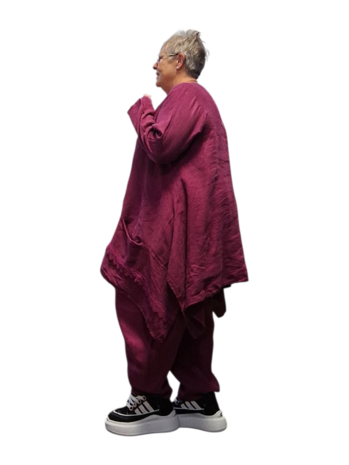 Tuniek paars A lijn 100%-linnen met kant