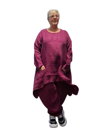 Tuniek paars A lijn 100%-linnen met kant