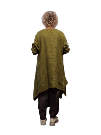 Tuniek groen A lijn 100%-linnen met kant