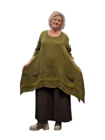 Tuniek groen A lijn 100%-linnen met kant