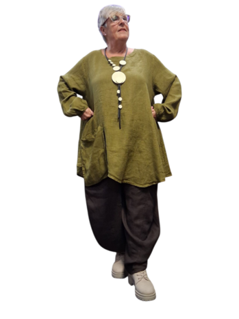 A-lijn tuniek  groen 100%-linnen met zak