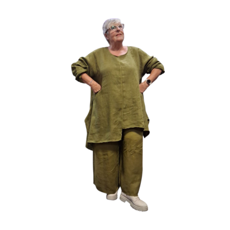 A-lijn tuniek  groen 100%-linnen asymmetrisch