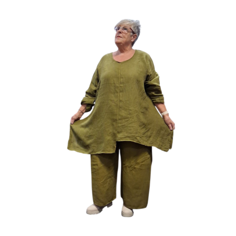 A-lijn tuniek  groen 100%-linnen asymmetrisch