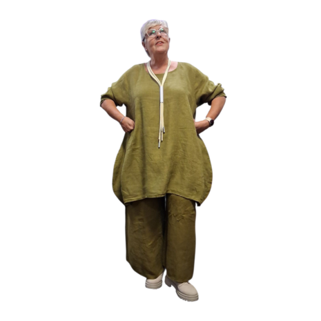 Ballon-tuniek-A-lijn-groen100%-linnen