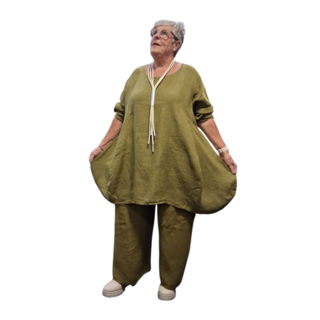 Ballon-tuniek-A-lijn-groen100%-linnen