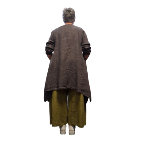 Tuniek bruin A lijn 100%-linnen met kant