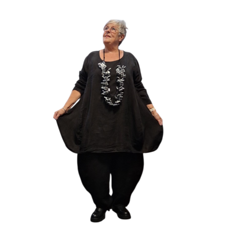 Ballon-tuniek-A-lijn-zwart 100%-linnen