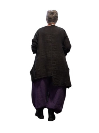 A-lijn tuniek  zwart 100%-linnen asymmetrisch