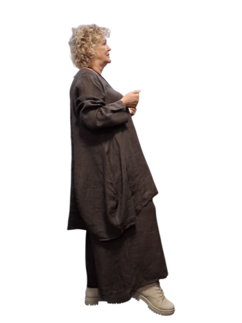  Ballon tuniek A-lijn bruin100% linnen