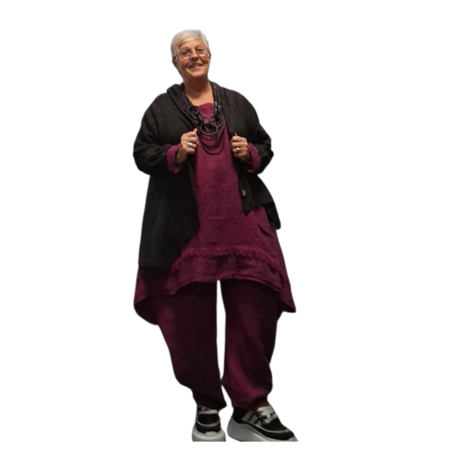 Jasje/vest zwart met puntmuts, asymmetrisch 100% linnen