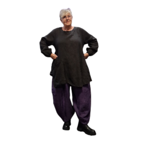 A-lijn tuniek  zwart100%-linnen met zak