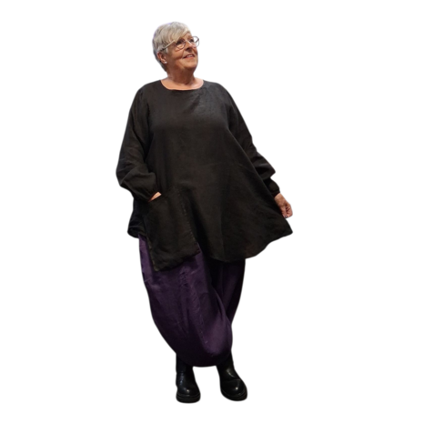 A-lijn tuniek  zwart100%-linnen met zak