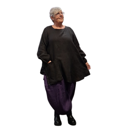 A-lijn tuniek  zwart100%-linnen met zak