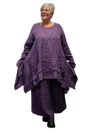 Tuniek purple A lijn 100%-linnen met kant