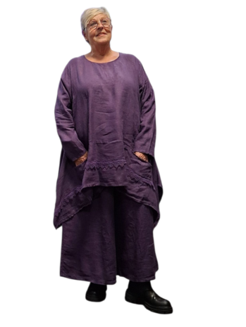 Tuniek purple A lijn 100%-linnen met kant