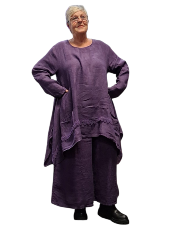 Tuniek purple A lijn 100%-linnen met kant