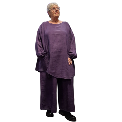 A-lijn tuniek  purple 100%-linnen met zak
