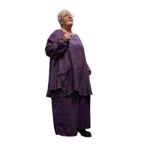 A-lijn tuniek  purple 100%-linnen met zak