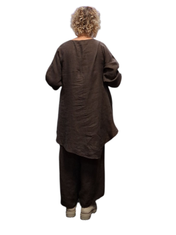 A-lijn tuniek  bruin 100%-linnen met zak
