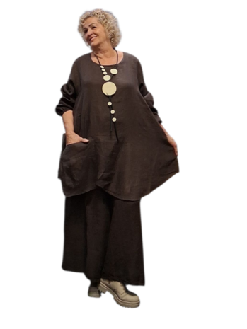 A-lijn tuniek  bruin 100%-linnen met zak