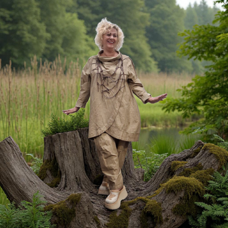 Tuniek zand stonewashed met ruime kolkraag