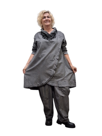 Tuniek grijs met grote kolkraag stonewashed