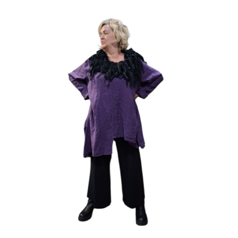 A-lijn tuniek  purple 100%-linnen asymmetrisch