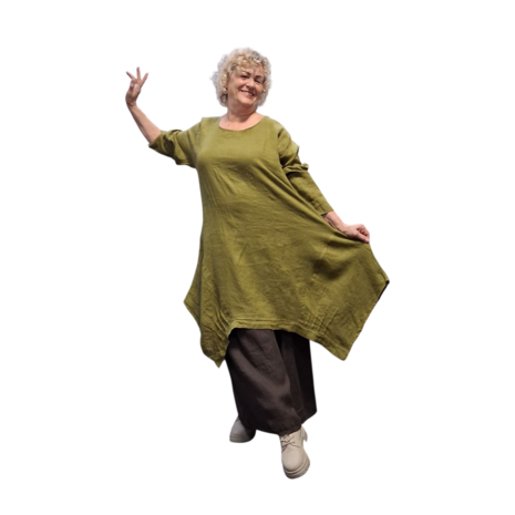 Lange-tuniek-A-lijn-groen 100%-linnen