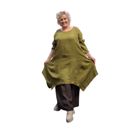 Lange-tuniek-A-lijn-groen 100%-linnen
